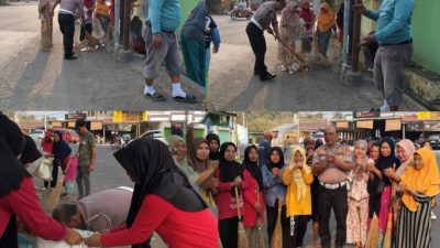 Tak Hanya Atur Lalu Lintas Pagi, Aiptu Usman Turut Gotong Royong Bersihkan Lingkungan Bersama Warga